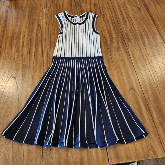 Jason Wu Sleeveless Blue White Stripe pleated knit Swing Mini dress XS - Picture 11 of 13